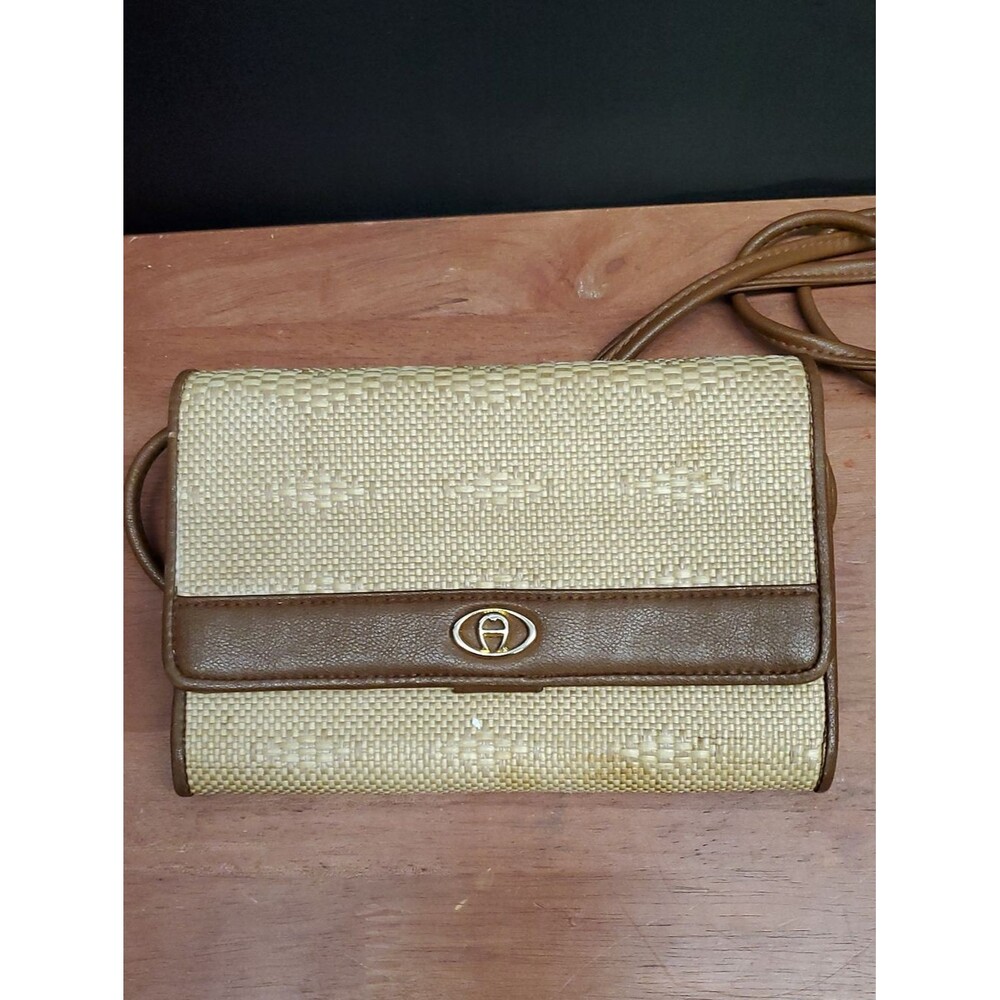 Etienne Aigner Crossbody Clutch Wallet Purse Woven Straw Classic